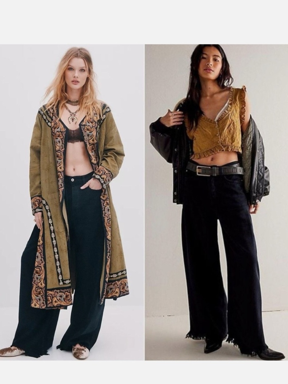 We The Free People Old West Slouchy Jeans Wide Leg Panther Black Size 31 NWT
